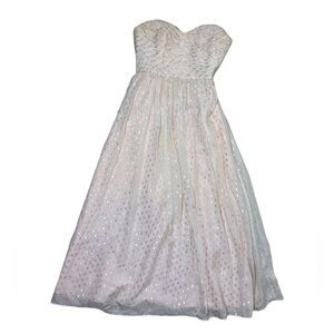 ⭐️ Jill Stuart Strapless Light Peach Silk Gown with Silver Accents - size 8